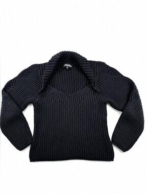 Express Black Chunky Ribbed V Neck Shawl Collar Sweater XL